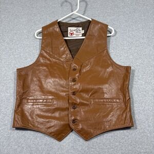 Vintage 70s Men's 44 Leather Vest The Leather Shop Sears Brown Button Western